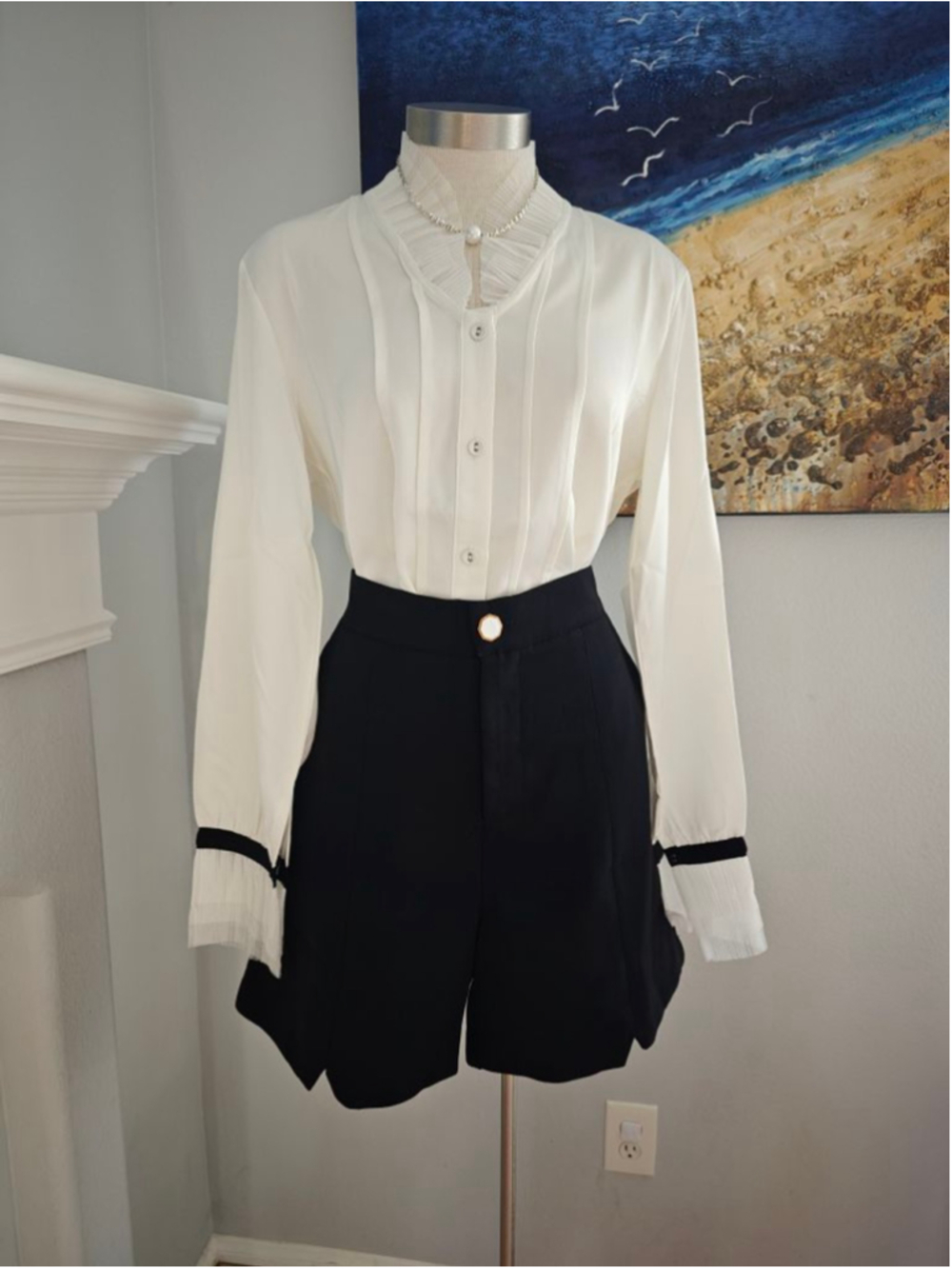 Women's White Blouse with Black Accents